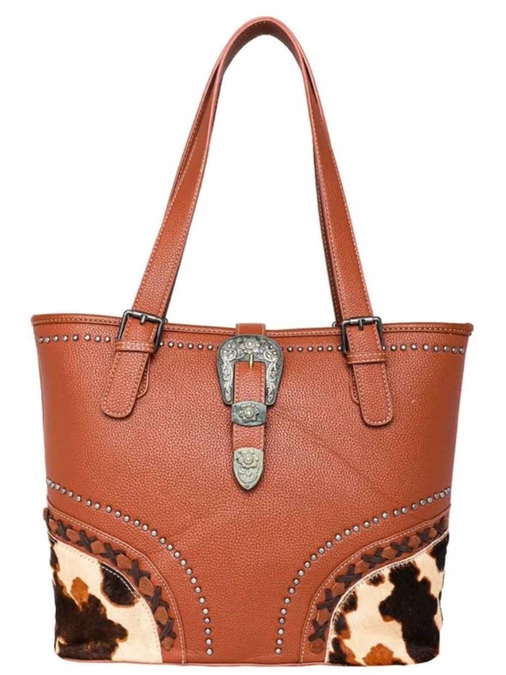 Classic Western-Style Brown Tote Bag with Buckle Accent